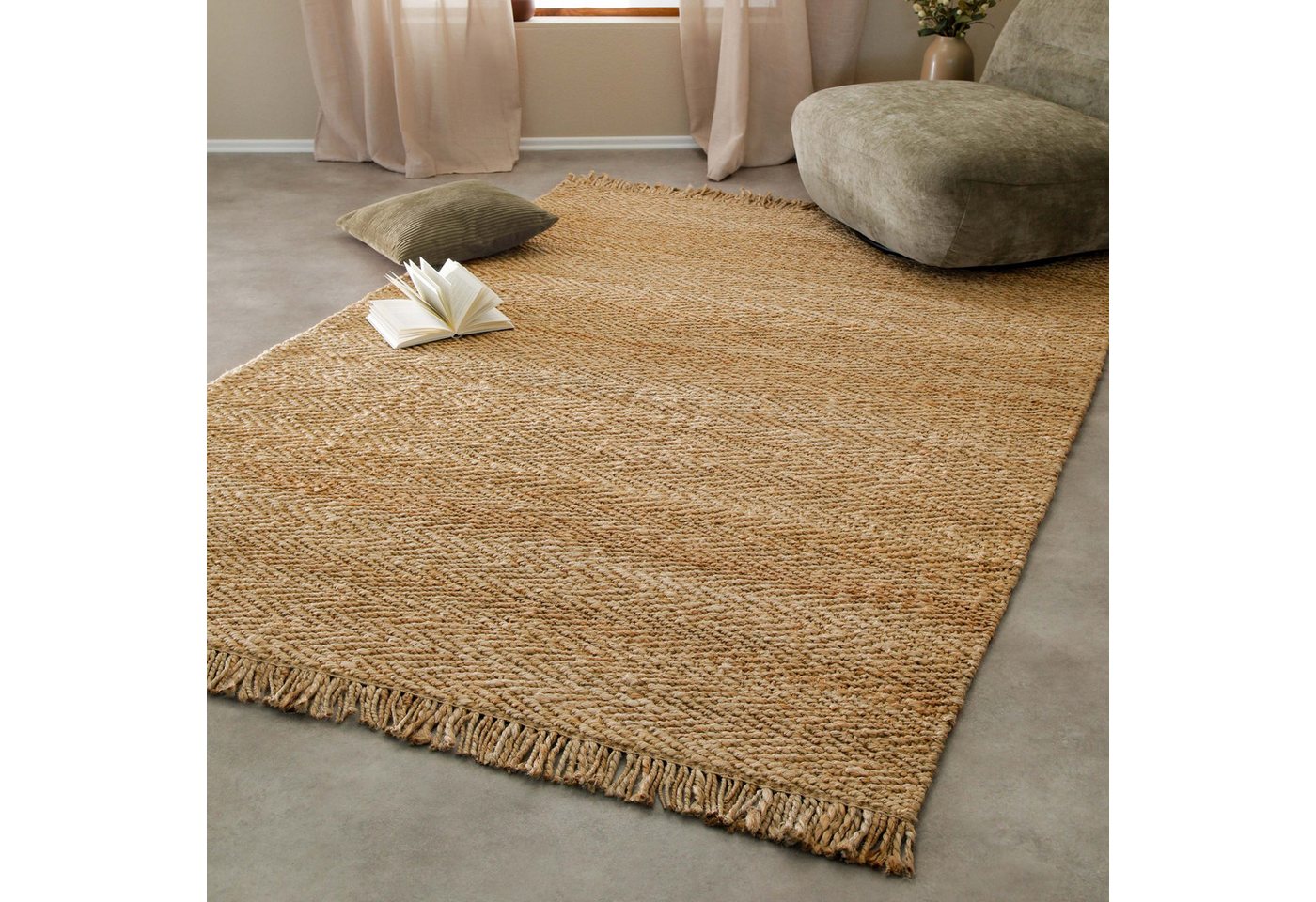 Green Looop Teppich Dhurry, rechteckig, Höhe: 12 mm, handgewebt, robust, strapazierfähig, Jute, Natur, Wohnzimmer Green Looop Teppich Dhurry, rechteckig, Höhe: 12 mm, handgewebt, robust, strapazierfähig, Jute, Natur, Wohnzimmer von Green Looop