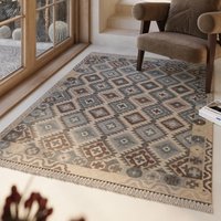 Green Looop Wollteppich "Migny" rechteckig 5 mm Höhe Fransen, Kelim, handgewebt, Natur, Wohnzimmer, Schlafzimmer, Raute Green Looop Wollteppich "Migny" rechteckig 5 mm Höhe Fransen, Kelim, handgewebt, Natur, Wohnzimmer, Schlafzimmer, Raute von Green Looop