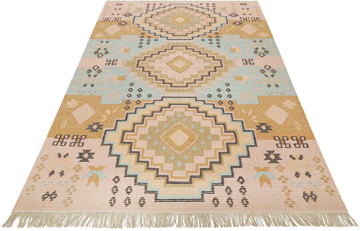 Green Looop Teppich Mayenne GL-82104, rechteckig, Höhe: 5 mm, handgewebter Naturfaserteppich aus 65% Wolle/35% Baumwolle, Fransen von Green Looop