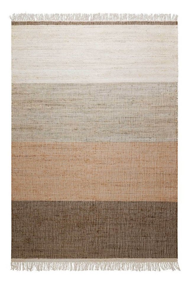Teppich Vito, Green Looop, rechteckig, Höhe: 4 mm, handgewebt aus Jute mit Baumwolle, Fransen, Streifen von Green Looop