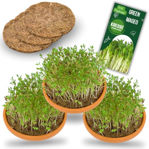 XXL Kresse Anzuchtset - 3 Stück XXL Kresse Anzuchtschalen mit MAXI Packung Kresse Samen und Anzuchtmatten Hanf, ideal für die Kresse Anzucht und als Microgreens Anzuchtset von Green MaGeo