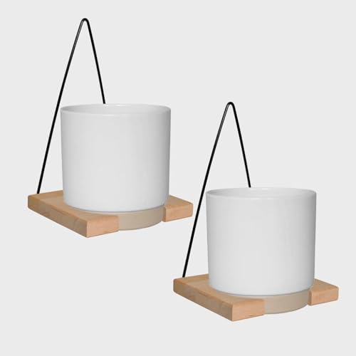 Green Me Up Fenix Wandhänger Set 2er aus Holz mit Metallbügel, inkl. Keramiktopf (13 cm), Hängende Blumentöpfe für Pflanzen, Wanddeko für Zimmer, Balkon & Garten von Green Me Up