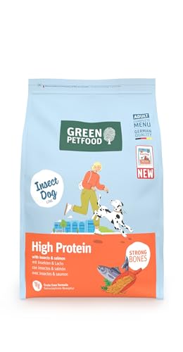 Green Petfood InsectDog High Protein mit Insekten & Lachs (1 x 3 kg) | Adult | Premium Trockenfutter für ausgewachsene aktive Hunde | mit roten Linsen | kleine Krokette | getreidefrei | 1er Pack von Green Petfood