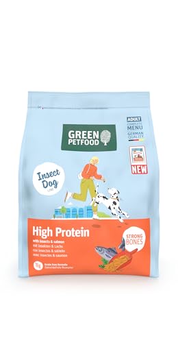 Green Petfood InsectDog High Protein mit Insekten & Lachs (1 x 900 g) | Adult | Premium Trockenfutter für ausgewachsene aktive Hunde | mit roten Linsen | kleine Krokette | getreidefrei | 1er Pack von Green Petfood