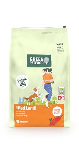 Green Petfood VeggieDog mit roter Linse (1 x 10 kg) | Adult | Premium Trockenfutter für ausgewachsene Hunde | 100% vegetarisch | weizenfrei | besonders verträglich mit Flohsamenschalen | 1er Pack von Green Petfood