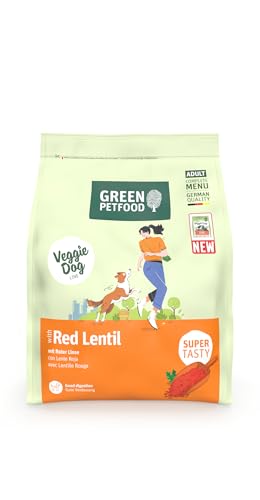Green Petfood VeggieDog mit roter Linse (1x 900 g) | Adult | Premium Trockenfutter für ausgewachsene Hunde | 100% vegetarisch | weizenfrei | besonders verträglich mit Flohsamenschalen | 1er Pack von Green Petfood