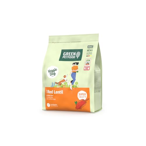 Green Petfood VeggieDog mit roter Linse (5 x 900 g) | Adult | Premium Trockenfutter für ausgewachsene Hunde | 100% vegetarisch | weizenfrei | besonders verträglich mit Flohsamenschalen | 5er Pack von Green Petfood