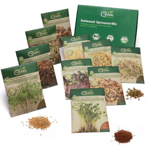 Green SEEDS Bio Keimsprossen Saatgut 10er Set in nachhaltiger Graspapier-Verpackung von Green SEEDS