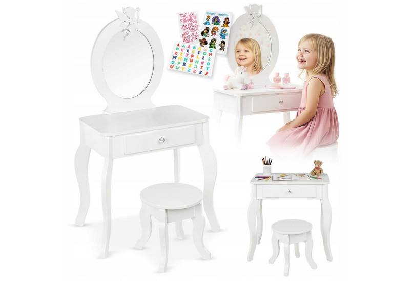 Green Series Schminktisch Holz Schminktisch für Kinder – sicher & kreativ – mit Hocker & Spiegel, Mit abnehmbarer Magnetfee und Aufklebern von Green Series