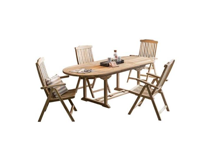 Garten Sitzgruppe Teak Holz, für 4 Personen, 4 Armlehnstühle, 1 Tisch - Gartenmöbel Set, Gartengarnitur von Green-Spirit
