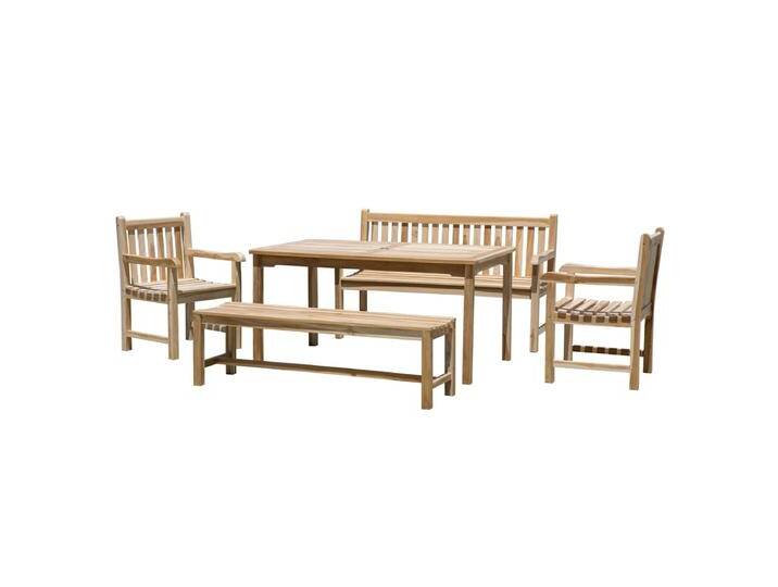 Garten Sitzgruppe Teak Holz, für 6 Personen, 2 Armlehnstühle, 2 Bänke, 1 Tisch - Gartenmöbel Set, Gartengarnitur von Green-Spirit