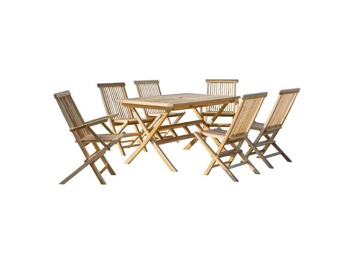 Garten Sitzgruppe Teak Holz, für 6 Personen, 4 Stühle, 2 Armlehnstühle, 1 Tisch - Gartenmöbel Set, Gartengarnitur von Green-Spirit