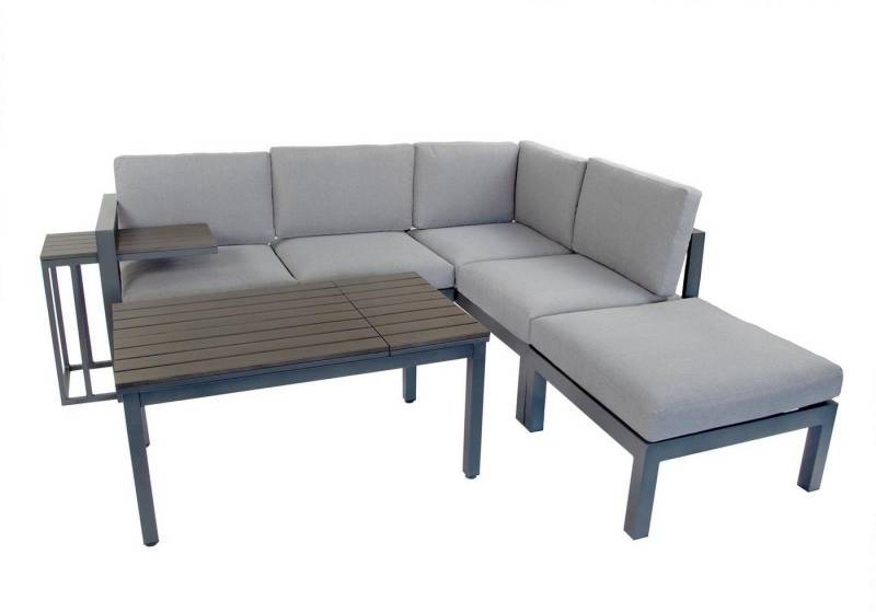 Green Spirit Gartenlounge-Set »Porto« Lounge Set Alu Ecklounge Loungemöbel Sitzgruppe Gartenmöbel, (Set, 5-tlg., 1x Eckbank (2x 2-Sitzer Bank), 1x Hocker, 1x Tisch, 1x Beistelltisch), Aluminium, grau, für 5 Personen, wetterfest, Garten, Terrasse, Outdoor von Green Spirit