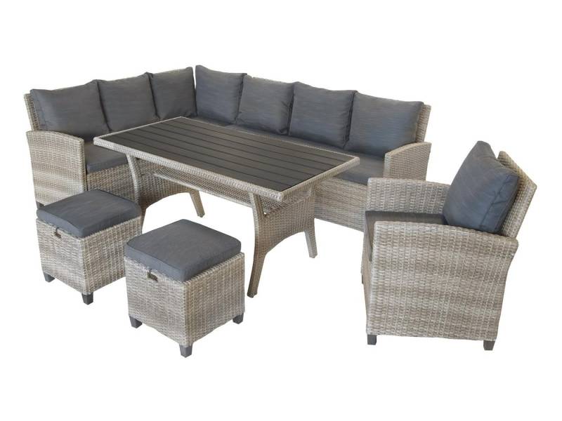 Green Spirit Gartenlounge-Set »Alpina« Dininglounge Set Sitzgruppe Loungemöbel Lounge Gartenmöbel, (Set, 6-tlg), Polyrattan, grau, 9 Personen, wetterfest, Garten, Terrasse, Outdoor von Green Spirit