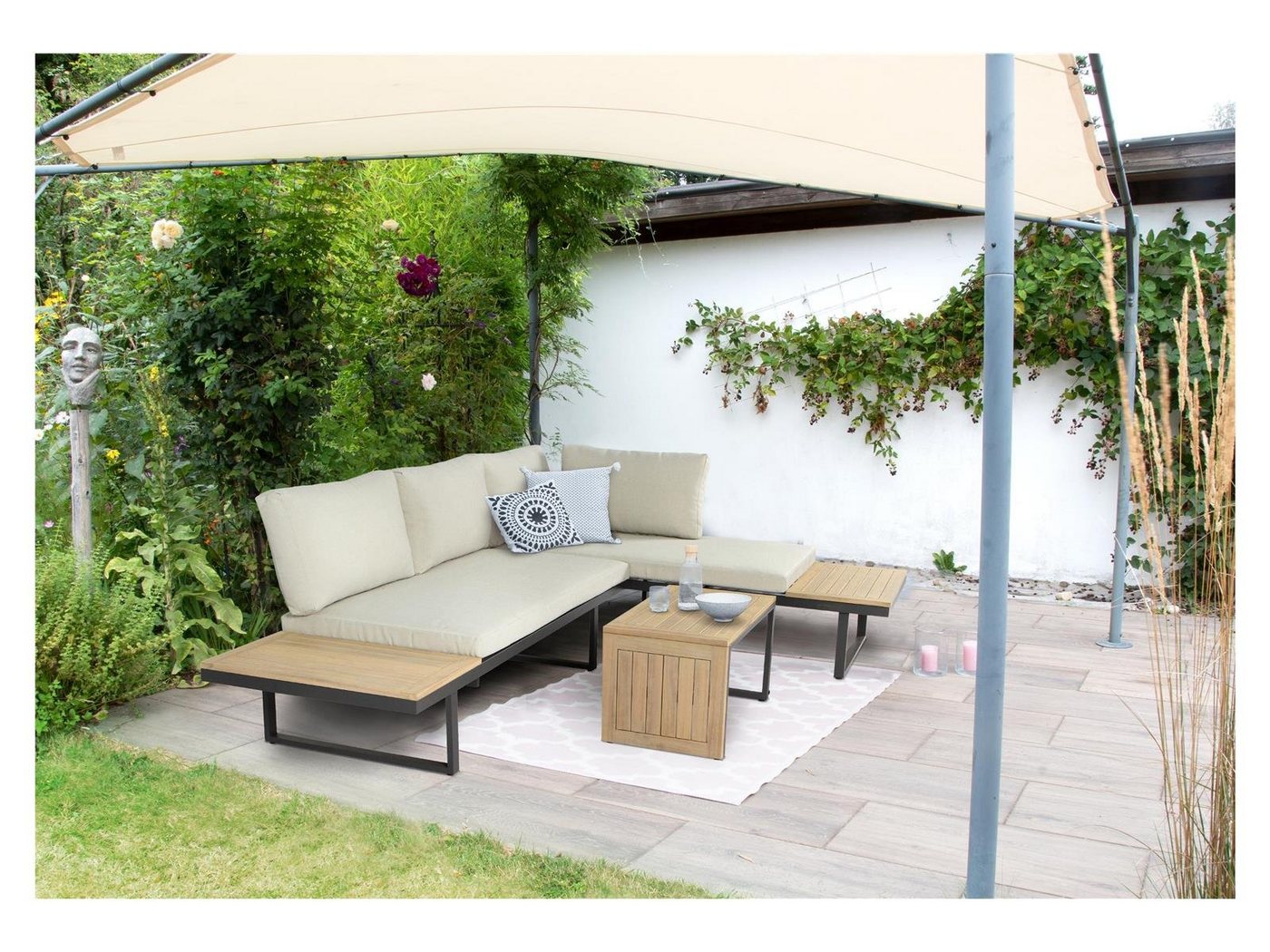 Green Spirit Gartenlounge-Set Gartenlounge Ecklounge Set Celano, (Set, 3-tlg), Tischplatte und Seitenablage aus 100% FSC zertifiziertem Akazienholz von Green Spirit