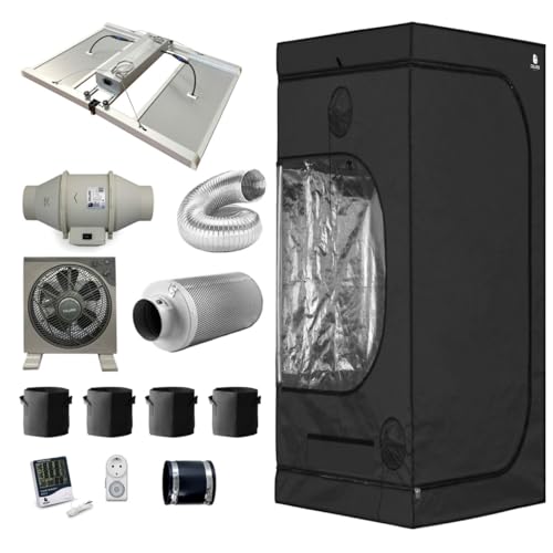 Green Spirit Growzelt Komplettset 120x120x200 cm - 480W LED Grow Lampe dimmbar, Deluxe XL, für 4 Pflanzen, Belüftungssystem, Hygrometer, Stofftöpfe - Grow Komplett Set Zelt Schrank Box Wachstum Green Spirit Growzelt Komplettset 120x120x200 cm - 480W LED Grow Lampe dimmbar, Deluxe XL, für 4 Pflanzen, Belüftungssystem, Hygrometer, Stofftöpfe - Grow Komplett Set Zelt Schrank Box Wachstum von Green Spirit