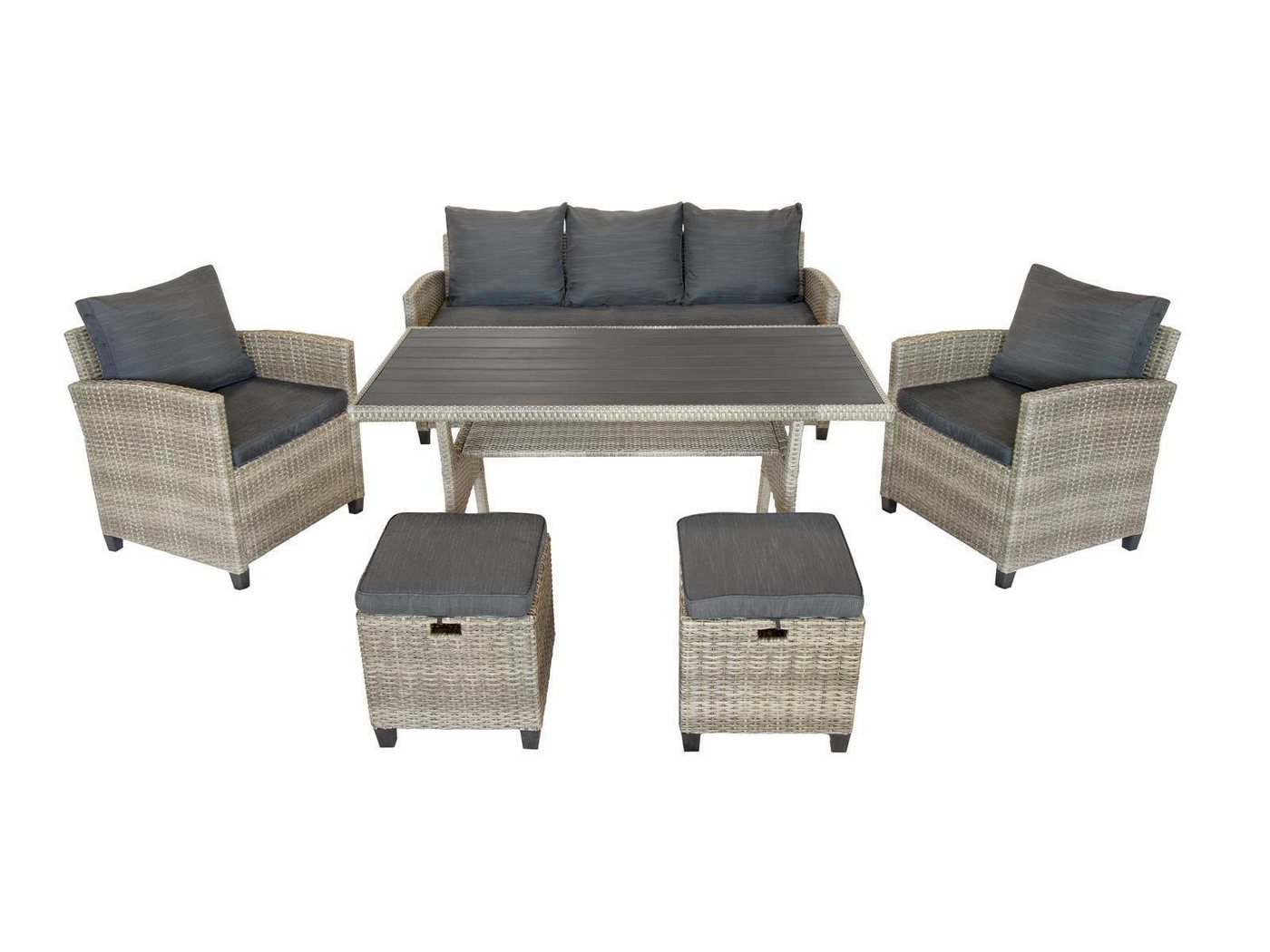 Green Spirit Gartenlounge-Set Dininglounge Madeira II in grau, (Set, 6-tlg), Tischplatte in Holzoptik, für bis zu 7 Personen geeignet von Green Spirit