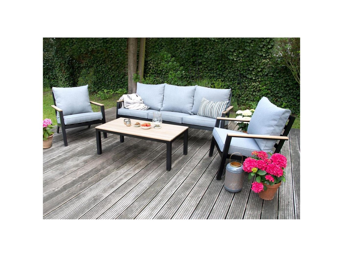 Green Spirit Gartenlounge-Set Garten Loungemöbel Set Gala, (Set, 4-tlg), Armlehnen und Tischplatte aus Teakholz von Green Spirit