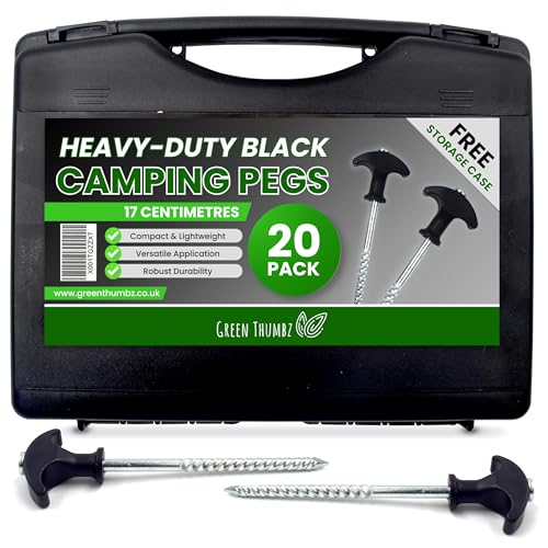 Green Thumbz Schwere Bivvy-Heringe - 20er-Pack Zeltheringe aus Metall für Markisen, Pavillon und Camping im Außenbereich - Verzinkte 17cm Heringe mit Schraubendesign für Harten Boden von Green Thumbz