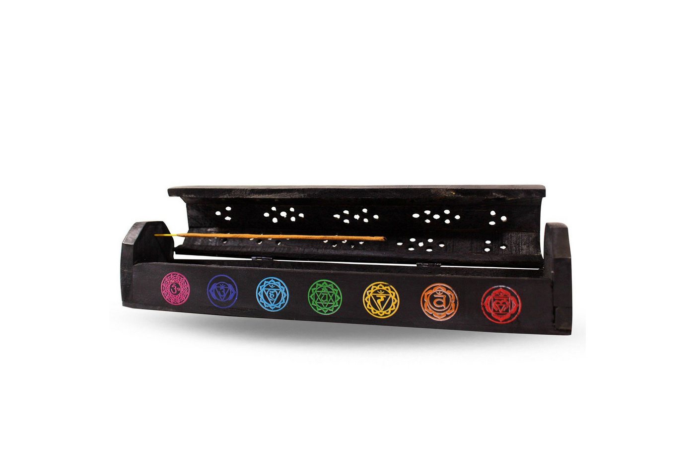 Green Tree Räucherstäbchen-Halter Räucherstäbchenhalter India Truhe "7 Chakren" Holz schwarz 30x6cm Green Tree Räucherstäbchen-Halter Räucherstäbchenhalter India Truhe "7 Chakren" Holz schwarz 30x6cm von Green Tree