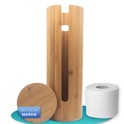 Ersatzrollenhalter Bambus rund 4 Rollen Toilettenpapierhalter WC-Rollenaufbewahrung Holz Klopapierhalter Toilettenpapierständer Toilettenpapier Aufbewahrung Toilettenpapiermagazin stehend rund von Green'n'Modern