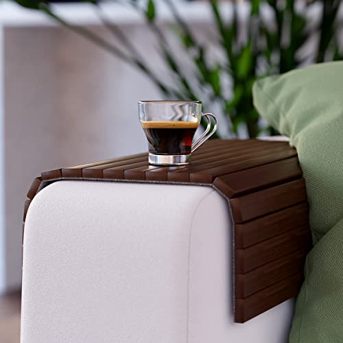 Green'n'Modern Sofatablett Rutschfest - Holz Bambus Getränkehalter Armlehne | Couch Tablett Flexibel als Sofa Butler | Ablage | Armlehnentablett (Braun) von Green'n'Modern