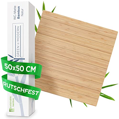 Green'n'Modern Toilettenmatte Bambus I Klomatte 50 x 50 cm WC Vorleger aus Holz I WC Matte Bambusbadematte I Badteppich für Hängetoilette I Toilettenvorleger Duschvorleger I Matte für Badezimmer von Green'n'Modern