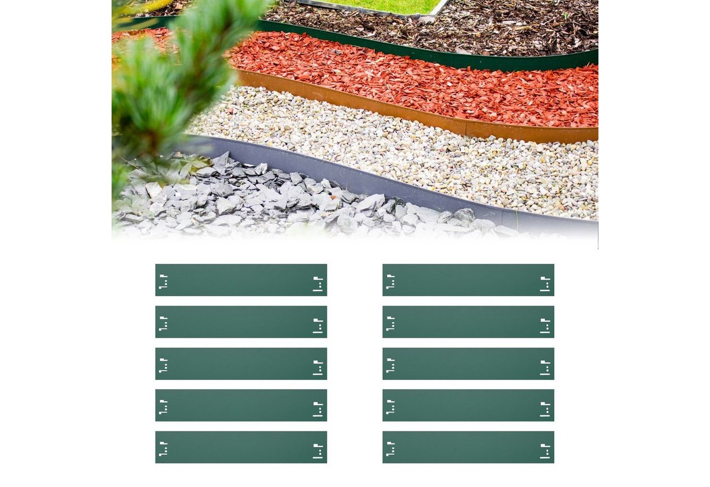 Green-split Beetbegrenzung 10er Set Rasenkanten Metall 18.5 cm hoch, 12 m lang Beeteinfassung von Green-split