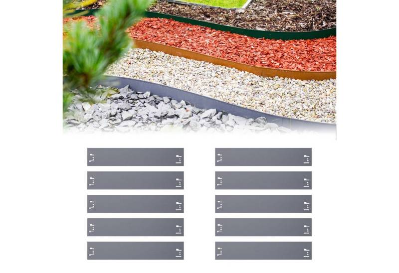 Green-split Rasenkante 10er Set Rasenkanten Metall 13.5 cm hoch, 12 m lang Beeteinfassung von Green-split
