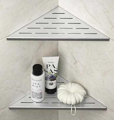 Greenspring Eck-Duschregal, 25,4 cm, Badezimmer-Duschregal für geflieste Wand, Schlitz-Design, versenkte Eckregale, 2 Stück, gebürstetes Nickel, 304 Edelstahl Greenspring Eck-Duschregal, 25,4 cm, Badezimmer-Duschregal für geflieste Wand, Schlitz-Design, versenkte Eckregale, 2 Stück, gebürstetes Nickel, 304 Edelstahl von Green & Spring