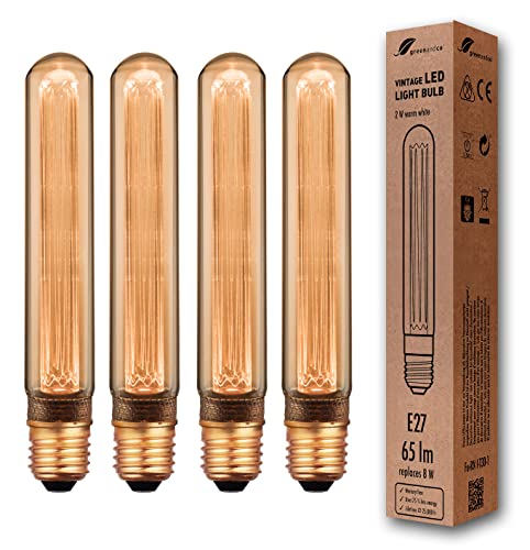 greenandco 4x Vintage Design LED Birne zur Stimmungsbeleuchtung | E27 T30 | gold | 2W 65lm | 1800K extra warmweiß | 320° | 230V | flimmerfrei | nicht dimmbar | Edison Glühbirne von greenandco