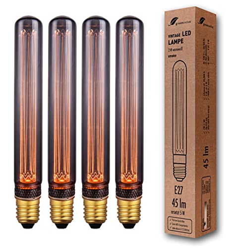 greenandco 4x Vintage Design LED Birne zur Stimmungsbeleuchtung | E27 T30 | smoke | 2W 45lm | 1800K extra warmweiß | 320° | 230V | flimmerfrei | nicht dimmbar | Edison Glühbirne von greenandco