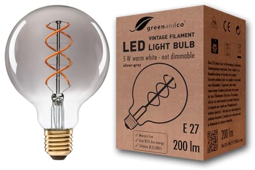 greenandco Vintage Glühfaden LED Kerze | silbergrau | E27 G95 | 5W 200lm | 1800K extra warmweiß | 360° | 230V | flimmerfrei | nicht dimmbar greenandco Vintage Glühfaden LED Kerze | silbergrau | E27 G95 | 5W 200lm | 1800K extra warmweiß | 360° | 230V | flimmerfrei | nicht dimmbar von greenandco