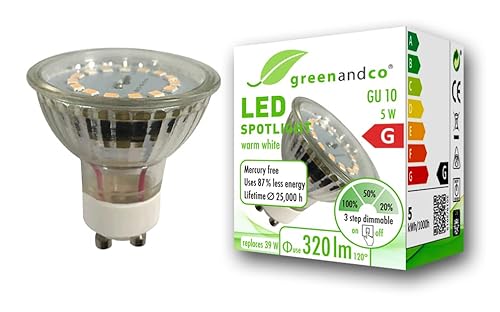 greenandco® CRI 90+ GU10 LED Spot dimmbar ohne Dimmer, 5W 320 lm 110° 3000K warmweiß 230V, flimmerfrei, 2 Jahre Garantie von greenandco