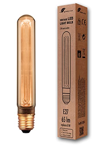 greenandco Vintage Design LED Birne zur Stimmungsbeleuchtung | E27 T30 | gold | 2W 65lm | 1800K extra warmweiß | 320° | 230V | flimmerfrei | nicht dimmbar | Edison Glühbirne von greenandco