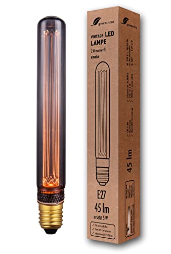greenandco Vintage Design LED Birne zur Stimmungsbeleuchtung | E27 T30 | smoke | 2W 45lm | 1800K extra warmweiß | 320° | 230V | flimmerfrei | nicht dimmbar | Edison Glühbirne von greenandco