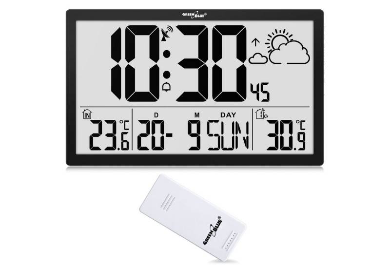 GreenBlue Wanduhr GB218 (Wetterstation, Digitale Wanduhr mit Außensensor) von GreenBlue