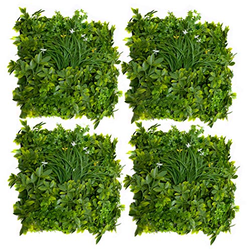GreenBrokers A1269-01 Künstliche Hecke mit gemischten Blättern, weiße Blüten (einzelnes Segment), UV-stabil, vertikaler Garten, Gelb, 1 m von GreenBrokers