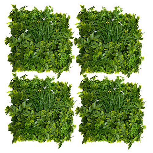 GreenBrokers A1269-01 Künstliche Hecke mit gemischten Blättern, weiße Blüten (einzelnes Segment), UV-stabil, vertikaler Garten, Gelb, 1 m von GreenBrokers