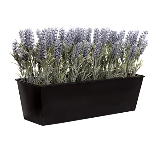 GreenBrokers Künstlicher Lavendel-Pflanzkasten aus Zinn, ideal für Zuhause, Büro, Outdoor, 45 cm, Schwarz von GreenBrokers