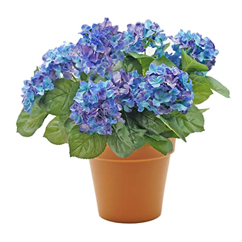 GreenBrokers Künstliche Hortensien im Terrakottafarbenem Topf, Höhe 46 cm, Blau von GreenBrokers