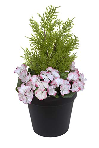 GreenBrokers Künstlicher Terrassen-Übertopf aus Kunststoff, Geranien und Zedernholz, Rosa von GreenBrokers