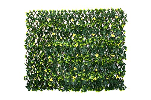 GreenBrokers Rankhilfe A1261-01 künstlicher Weidenzaun mit grünem Blattlaub und gelben Blumen, 1 m x 2 m, UV-stabil von GreenBrokers