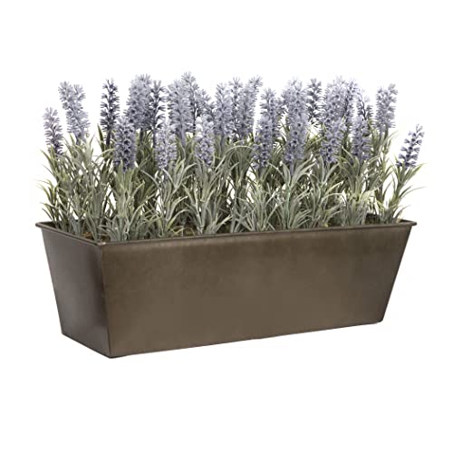 GreenBrokers Zuchtset Künstlicher Lavendel Window Box, rustikal Zinn durch Container Übertopf – 45 cm (Länge) von GreenBrokers