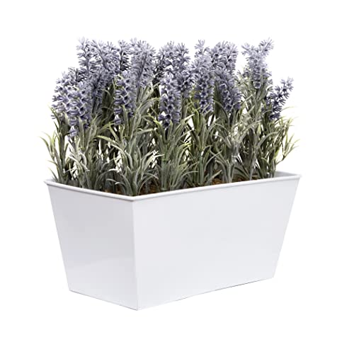 GreenBrokers Zuchtset Künstlicher Lavendel Window Box, weiß Zinn durch Container Übertopf – 30 cm (Länge) von GreenBrokers