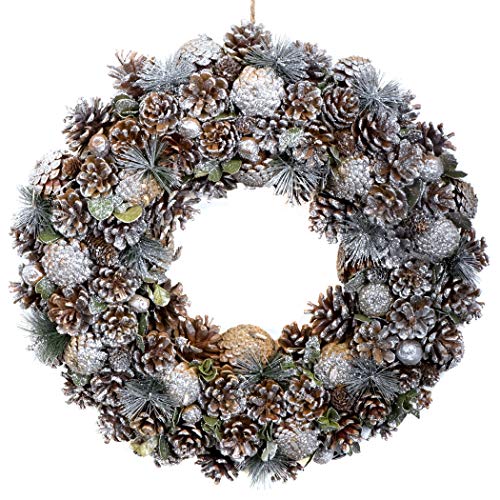 Hochwertiger Weihnachtskranz zum Aufhängen, 48 cm, festliches Silberdisplay mit Tannenzapfen Hochwertiger Weihnachtskranz zum Aufhängen, 48 cm, festliches Silberdisplay mit Tannenzapfen von GreenBrokers