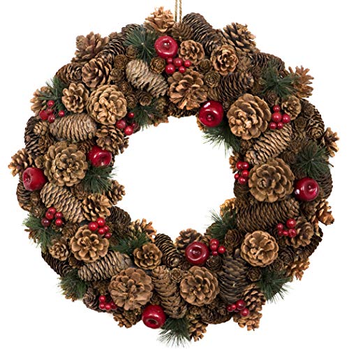 Hochwertiger Weihnachtskranz zum Aufhängen, 48 cm, festliches Tannenzapfen-Display mit roten Beeren Hochwertiger Weihnachtskranz zum Aufhängen, 48 cm, festliches Tannenzapfen-Display mit roten Beeren von GreenBrokers