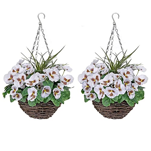 Künstliche Blumenampeln mit weißen Blumen und dekorativen Gräsern (2er-Set) von GreenBrokers