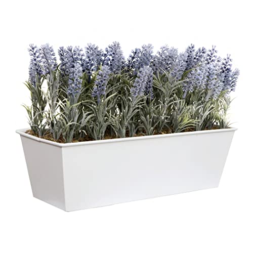 Künstlicher Lavendel in weißem Zinn, Blumenkasten, 45 cm von GreenBrokers