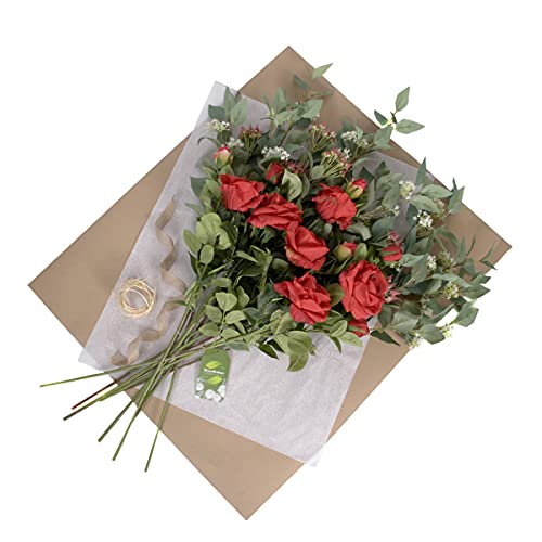 GreenBrokers Künstlicher roter Blumenstrauß – Blumenarrangement mit Rosen, Holunderblüten, Beeren und Grünpflanzen von GreenBrokers